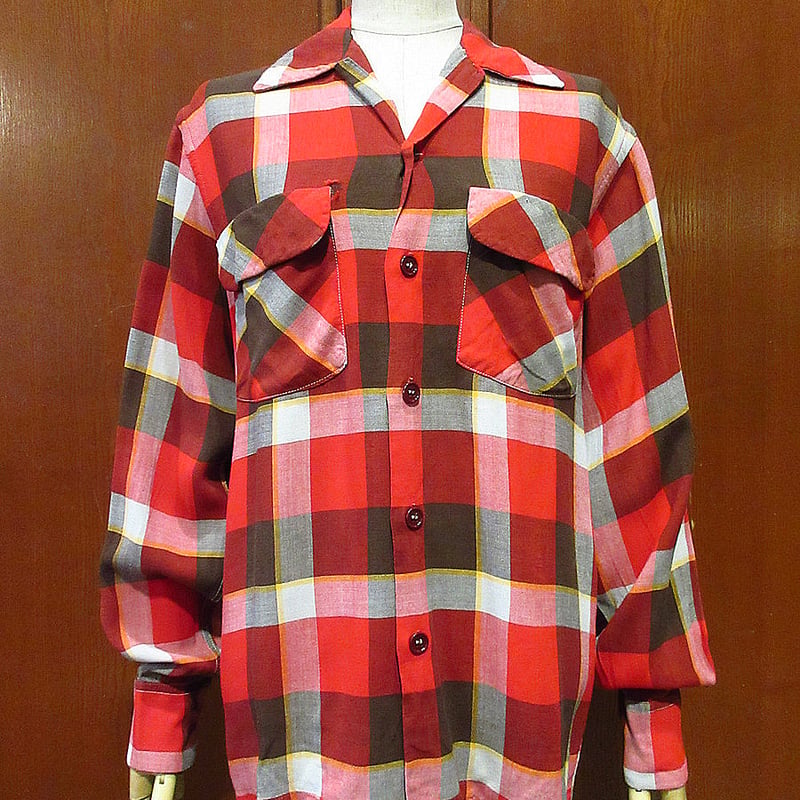 50s Pilgrim チェック ループカラー プリントネルシャツ ビンテージ