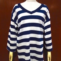 ビンテージ70's●Cole of CaliforniaレディースVネックボーダー長袖Tシャツ白×紺size MED●230331c4-w-lstsh 1970s古着ロンT