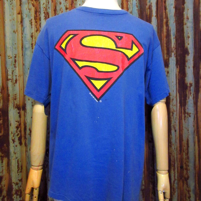 ビンテージ90's○SupermanロゴプリントTシャツ青size L○230909k1-m-