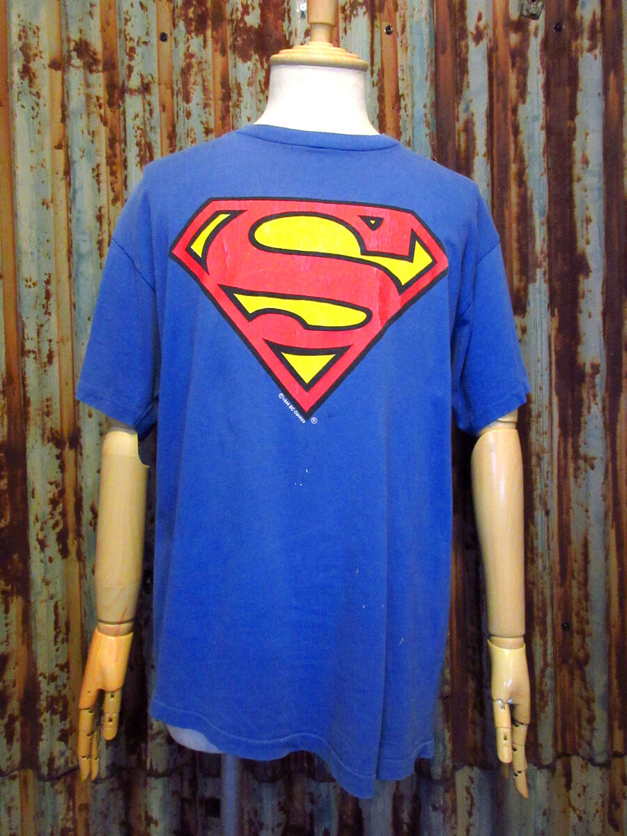 ビンテージ90's○SupermanロゴプリントTシャツ青size L