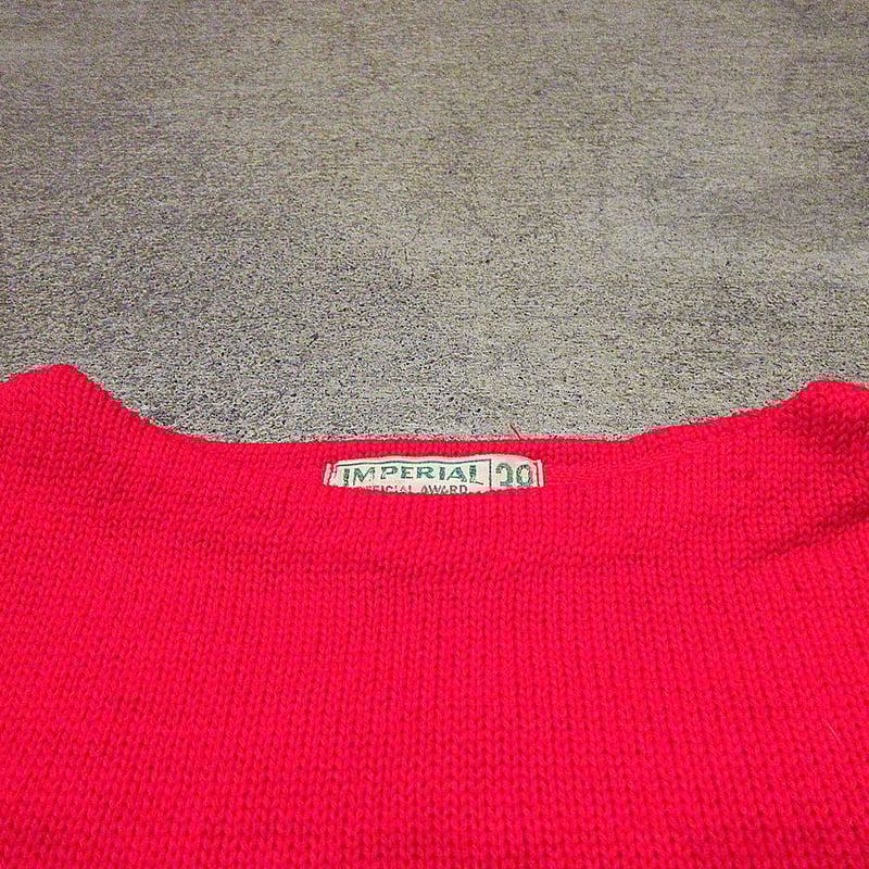 ビンテージ40's○IMPERIALライン入りボートネックウールセーター赤size