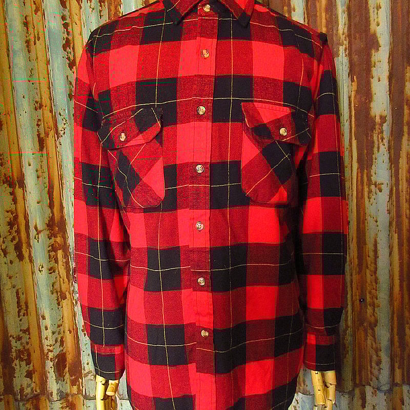 ビンテージ80's○SAUGATUCKチェックネルシャツ赤×黒×黄色size M○241113