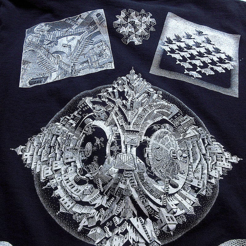 90's エッシャー アートグラフィックTシャツ両面 90年代 USA製 M.C ESCHER エッシャー Tシャツ 両面プリント