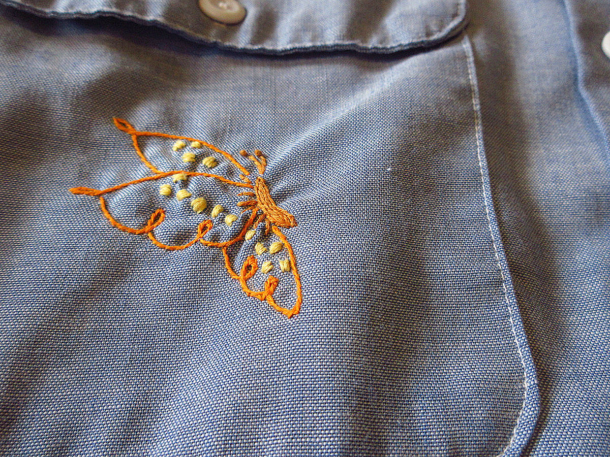 ビンテージ70's○BIG MAC刺繍入りシャンブレーシャツ○240407j4-m-lssh-