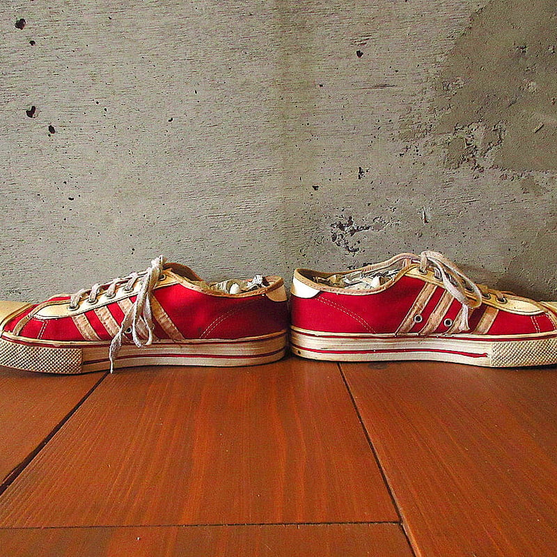 ビンテージ60's○MADE IN U.S.A.4本ラインキャンバススニーカー赤size
