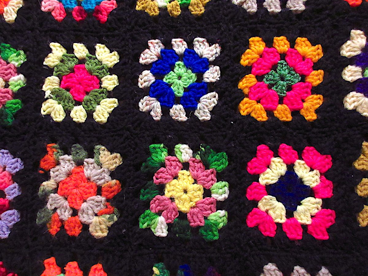 ビンテージ○かぎ針編みブランケットsize約183cm ×約157cm○231215c7-bl