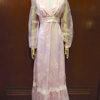 ビンテージ70's●花柄レースシースルー長袖ワンピースピンク●230928c3-w-lsdrs 1970sレディースドレス古着
