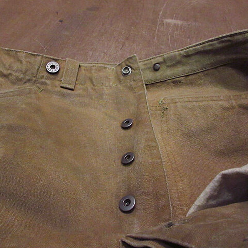 ビンテージ~30's○ボタンフライダックオイルドロガーパンツW79cm