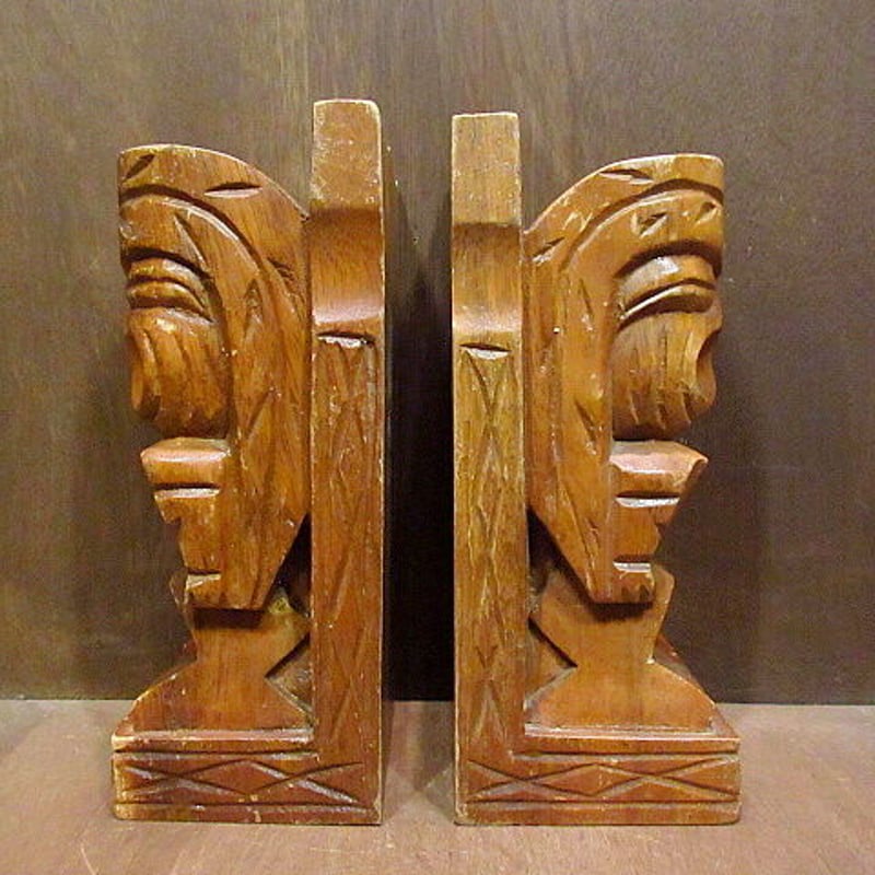 ビンテージ○ティキウッドブックエンド○210113n7-otclct ブック