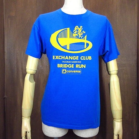 ビンテージ80’s●CONVERSE EXCHANGE CLUBマラソンプリントTシャツ青size M●201120n2-m-tsh-otコンバースランニングタコマナローズ橋
