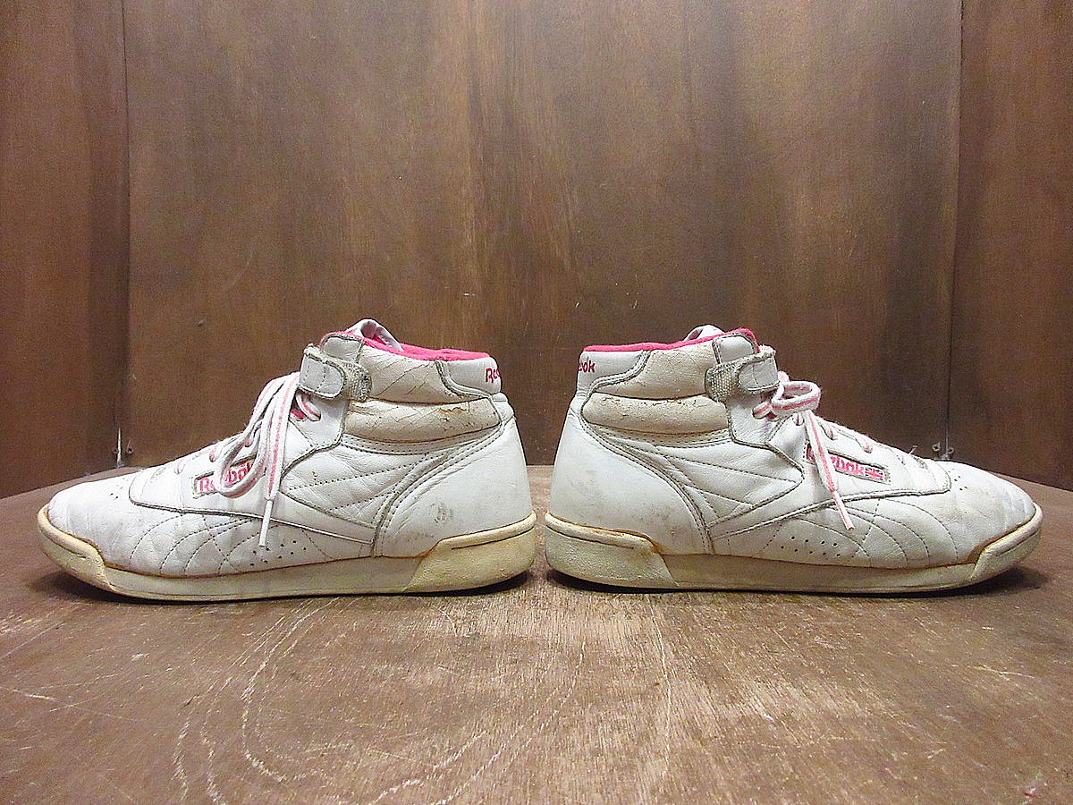 Reebok★ハイカットスニーカー★ホワイト×ピンク ビンテージ80's○Reebok レディースハイカットスニーカー 7