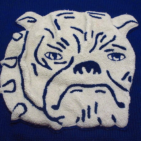 ビンテージ40's●WILLSONボートネックレターマンセーター青size 38●231109i2-m-swrウィルソンニットウールブルドッグカレッジレタード