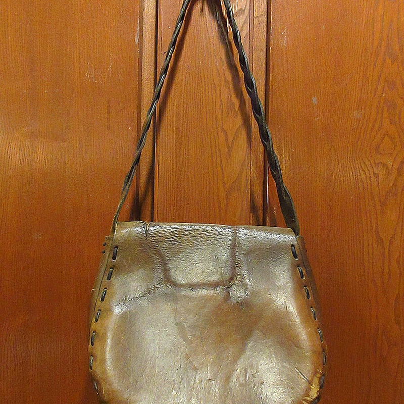 超希少品レアヴィンテージレザーショルダーバッグ60s70s80sヒッピー人面