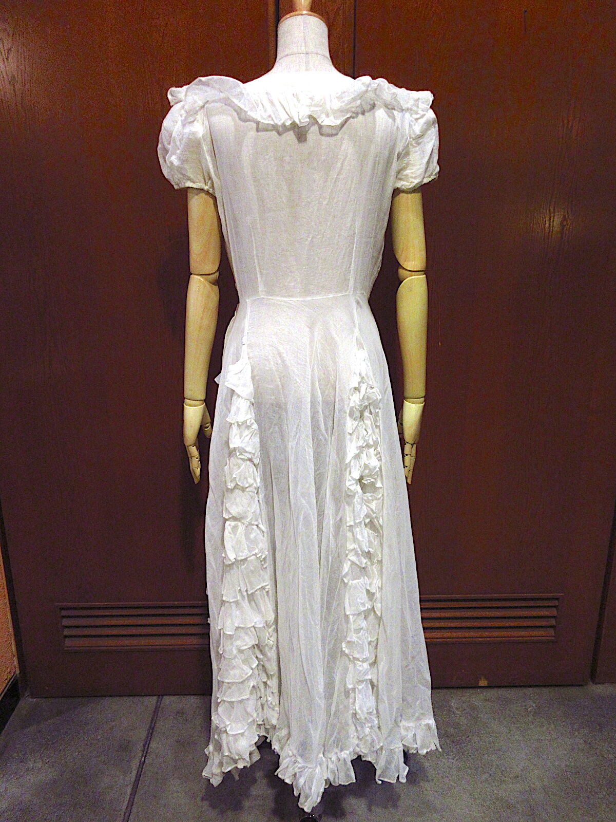 ウェディングドレス シモンヌ ヴィンテージ アンティーク ビンテージ40's○シースルーフリルウェディングドレス○230929c4