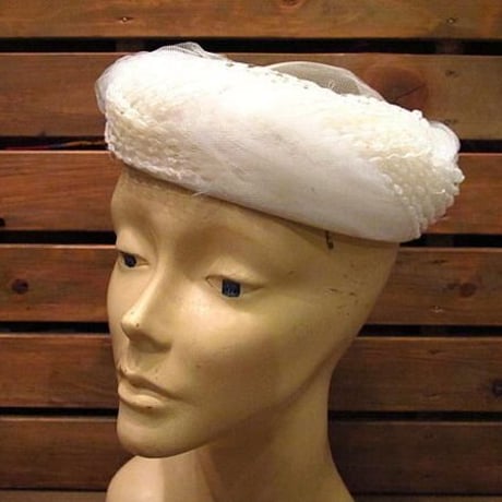ビンテージ60's70's●メッシュヘッドドレス白●odst 1960s1970sレディース帽子ハット