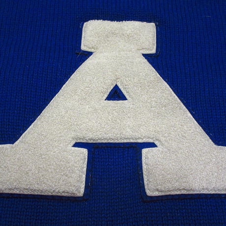 ビンテージ40's●WILLSONボートネックレターマンセーター青size 38●231109i2-m-swrウィルソンニットウールブルドッグカレッジレタード