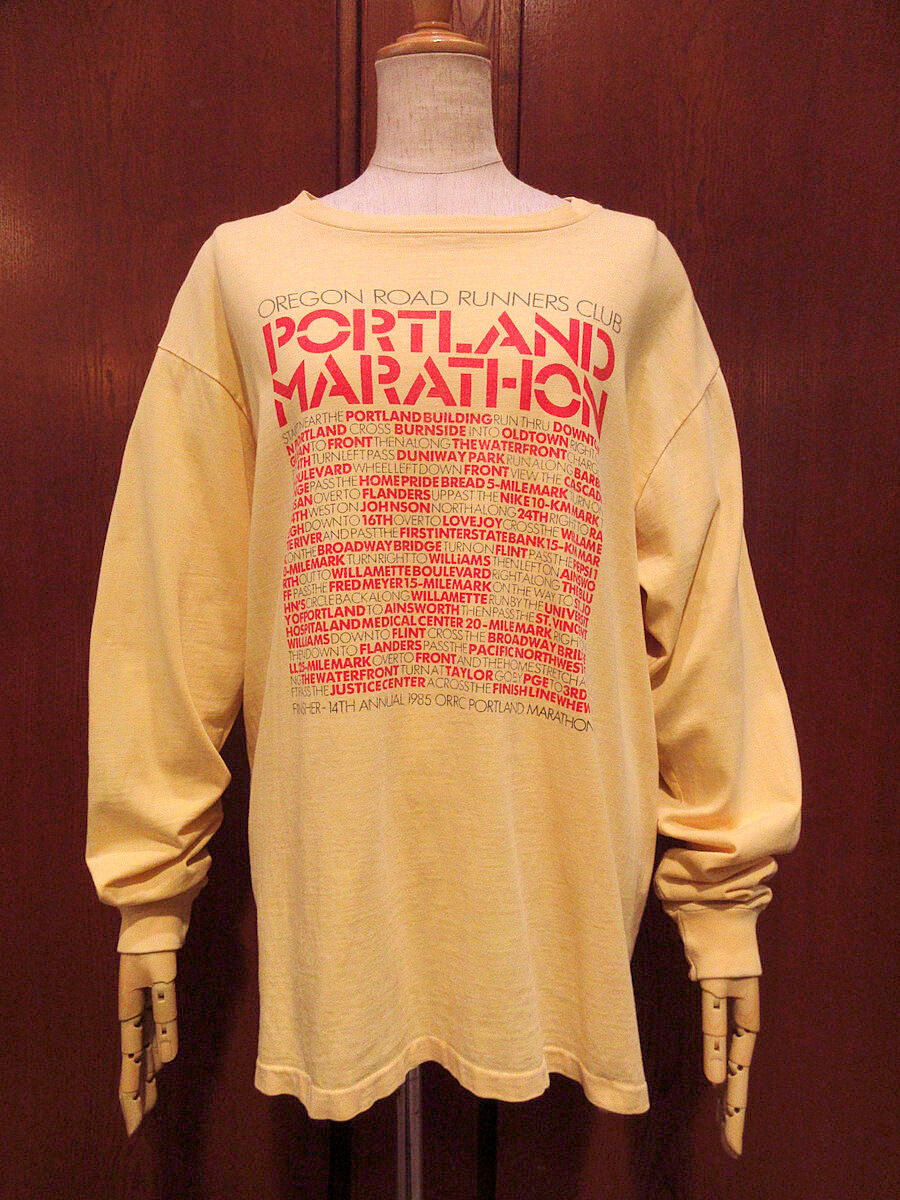 ビンテージ80's○NIKE PORTLAND MARATHON長袖Tシャツ黄size L○2