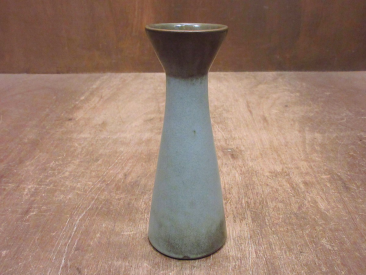 ビンテージ○セラミックフラワーベースターコイズブルー○240904i2