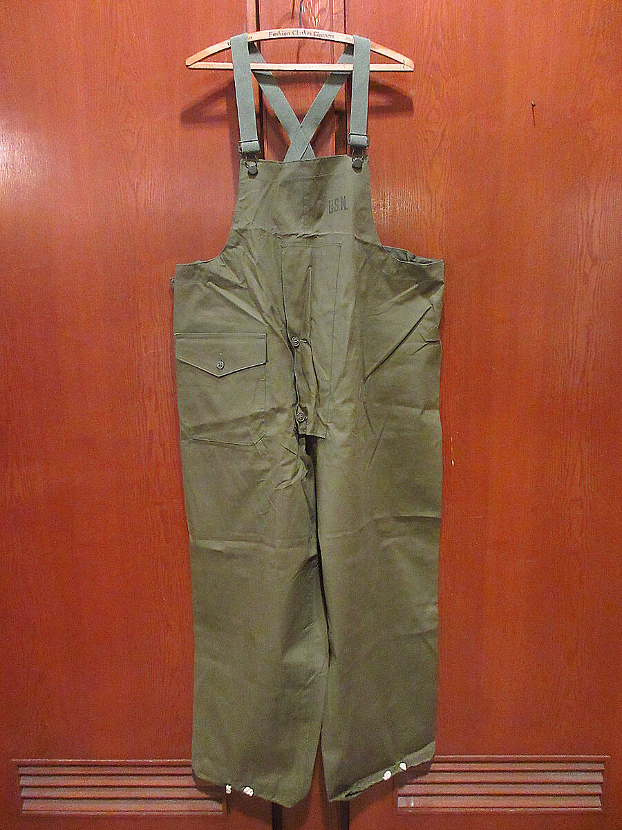 40's ミリタリー U.S.N. ヴィンテージ オーバーオール レインパンツ ビンテージ40's○U.S.NAVY NXsXレインパンツL○211222i5-m-oval-
