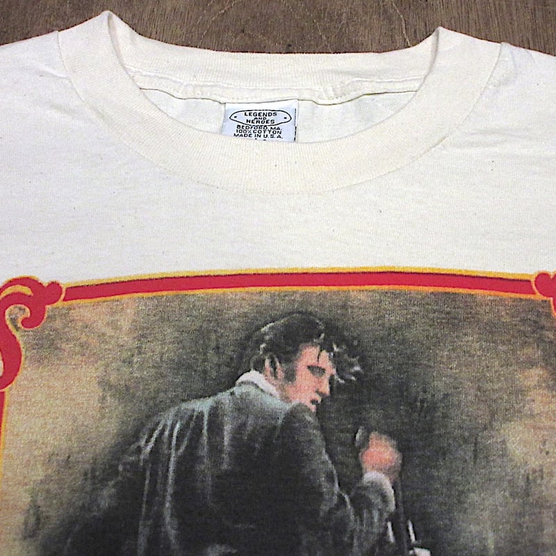 ビンテージ90's○DEADSTOCK ELVIS PRESLEYプリントTシャツ生成りsiz