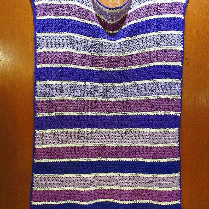 ビンテージ○ストライプかぎ針編みブランケット約134cm×約84cm
