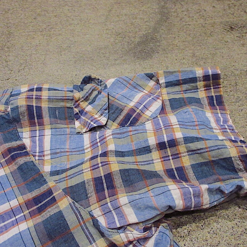 PERMANENT PRESS ビンテージシャツ 70s 半袖 チェック M ビンテージ70's80's○KENNINGTONインド綿チェック半袖シャツsize