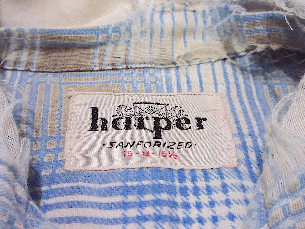 ビンテージ50's○harperチェックプリントネルループカラーシャツsize M