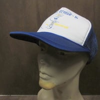 ビンテージ80’s●DEADSTOCK MONROEスナップバックメッシュキャップ青×白●250429j4-m-cp-bb古着1980sデッドストック帽子企業モノ車