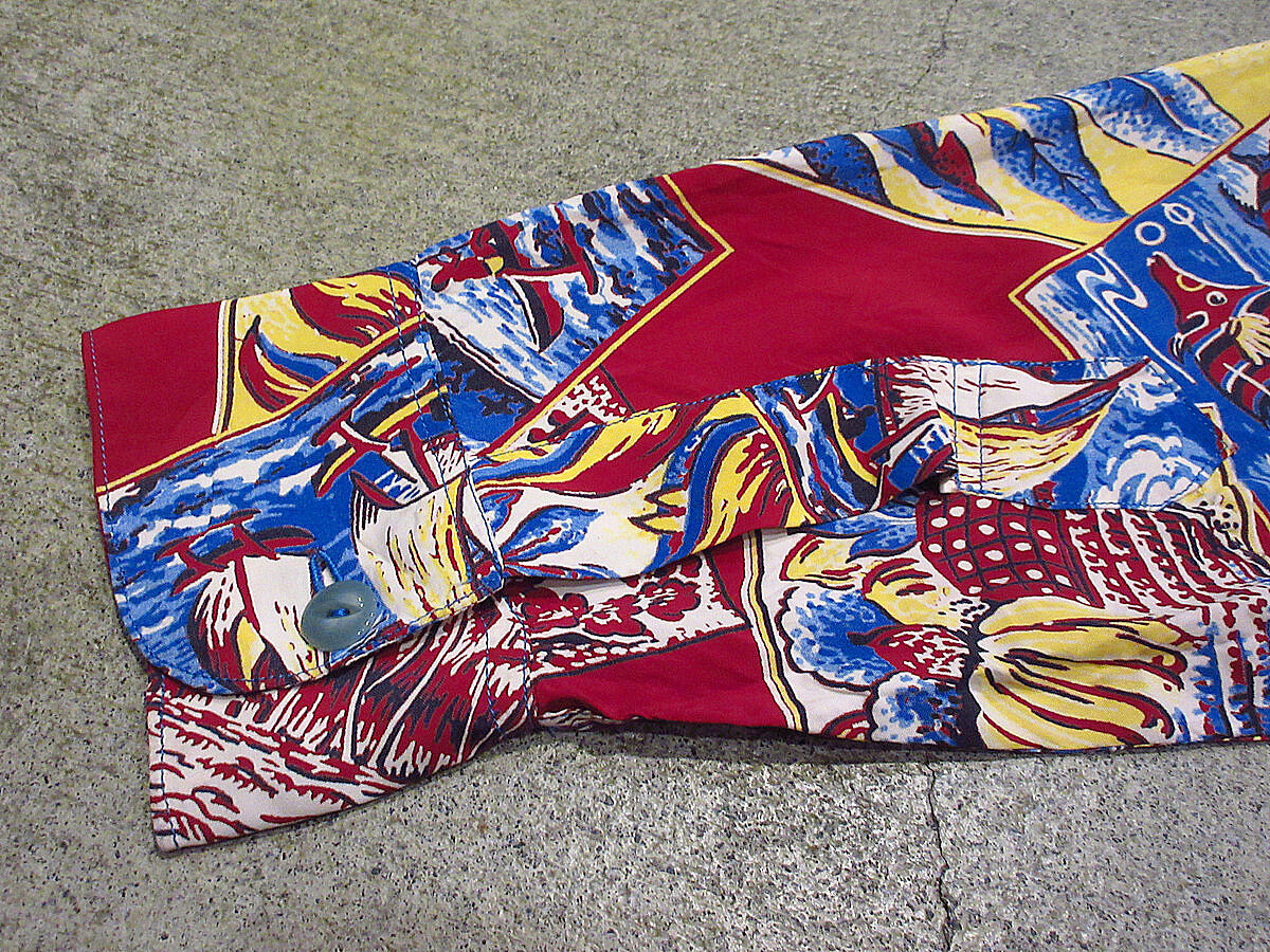 ビンテージ50's○レーヨン長袖ループカラーハワイアンシャツ