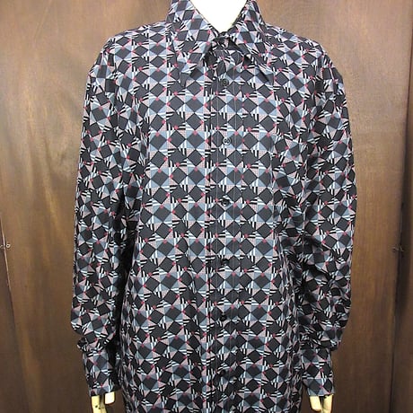 【1970s】ビンテージ　総柄シャツ　雪山　デザイン　アート　ヒッピー　古着 70s～ Vintage アジアン エスニックパターン 総柄 ポリエステルシャツ