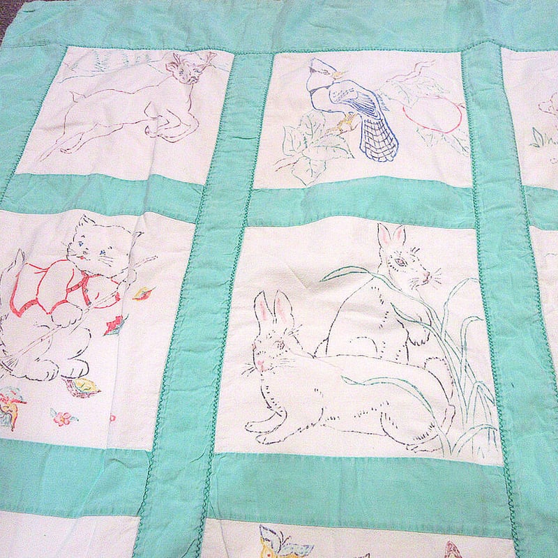 ヴィンテージ アンティーク アニマル ブランケット キルトベビー