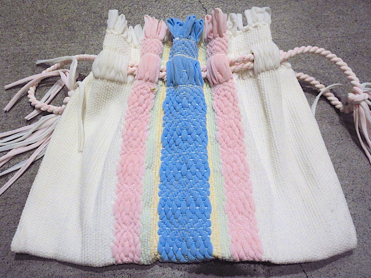 ビンテージ~50's○編み込み巾着バッグ○260306z2-bag-otパステルカラー