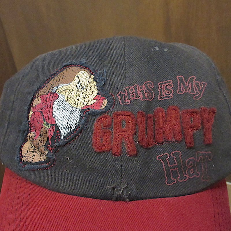 ビンテージ90's2000's○Disney Grumpy 6パネルキャップ黒×赤