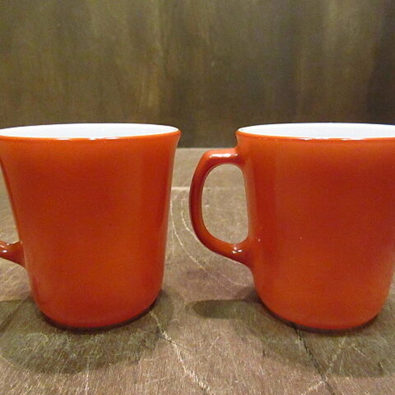 PYREX○カラーマグ2点セット赤茶B○201201n4-pyr パイレックスCORNINGコ