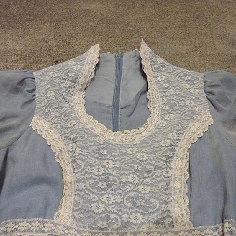 ビンテージ70's○GUNNE SAX?フラワーレース付きギャザー