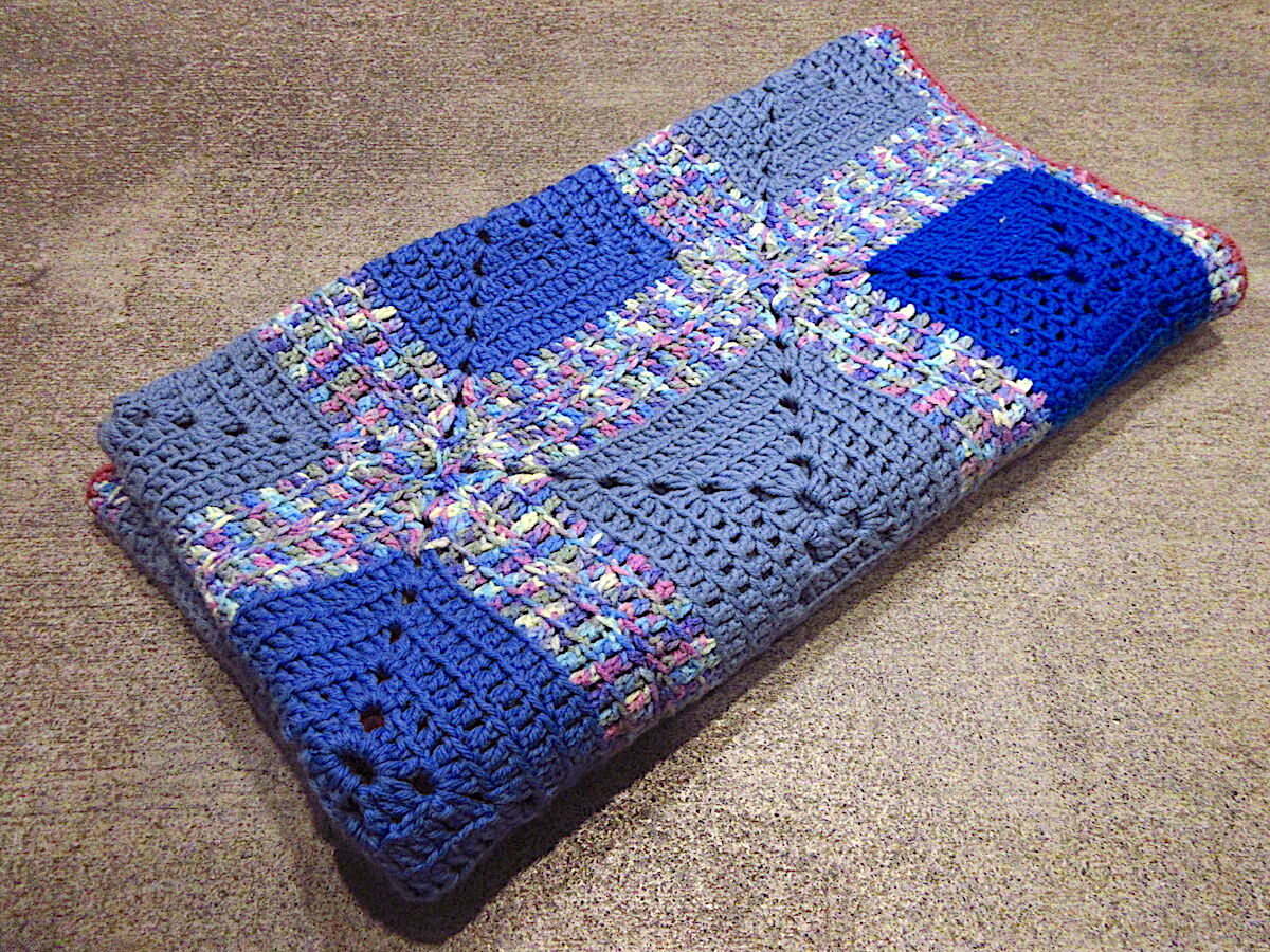 ヴィンテージ かぎ編み ブランケット ビンテージ○かぎ針編みブランケットsize約135cm×約135cm○230324m4-blk