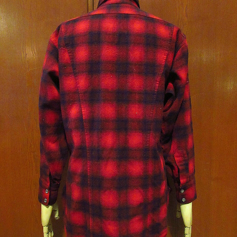 ビンテージ70's○PENDLETONシャドーチェックウールウエスタンシャツ赤