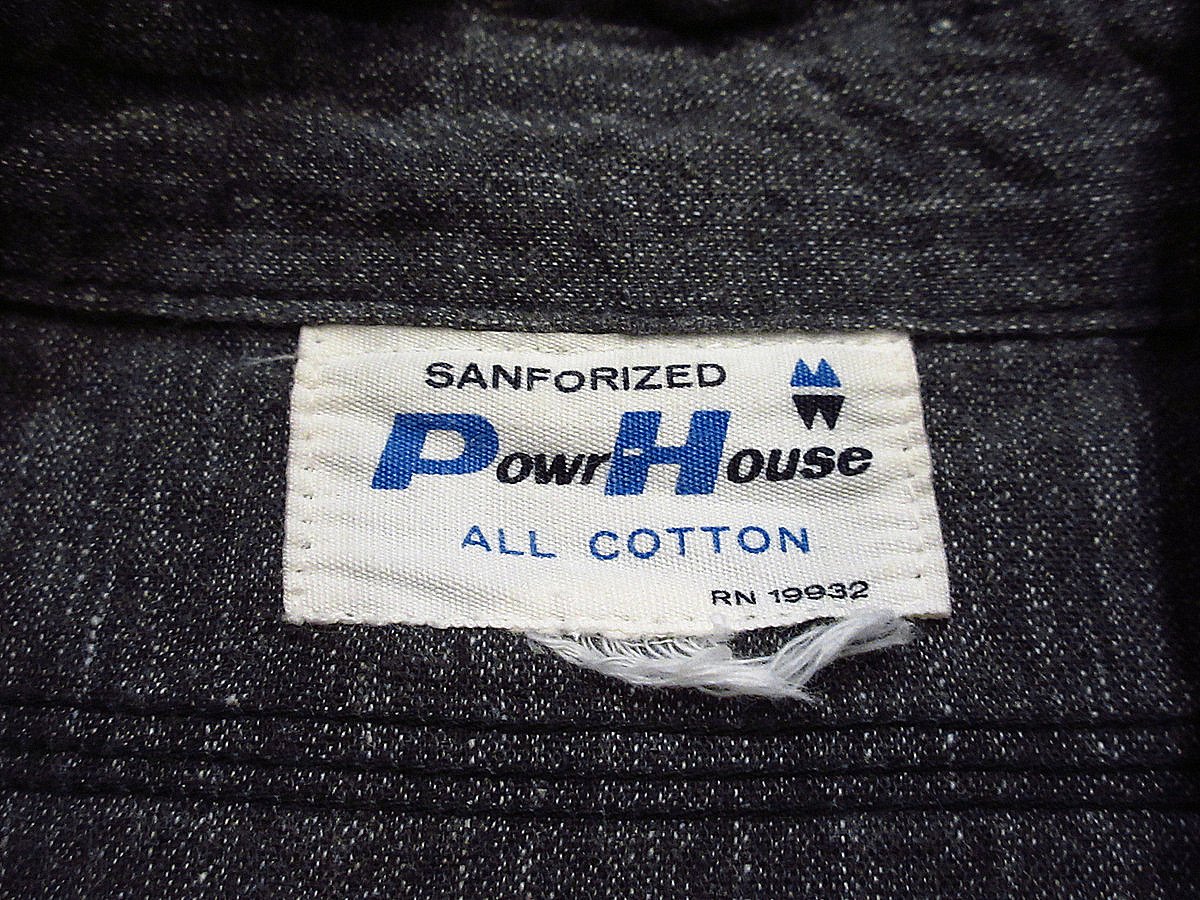 ビンテージ60's○Powr Houseマチ付きブラックシャンブレーシャツ