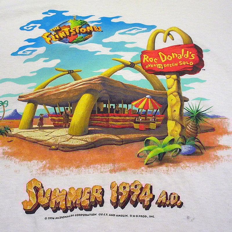 [ぼぶ］90sフリントストーン ×マクドナルド ビンテージTシャツ ビンテージ90's○McDonald × THE FLiNTSTONESプリントTシャツ白si