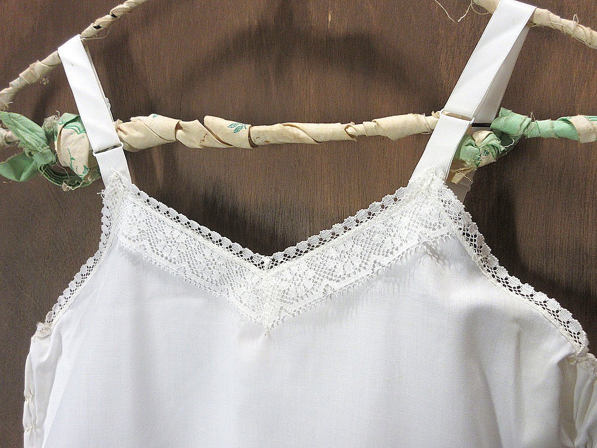 USAヴィンテージ Sears 70s ランジェリーキャミ レーススリップドレス ビンテージ~70's○Her Majestyレース付きスリップ白size 14○241027i