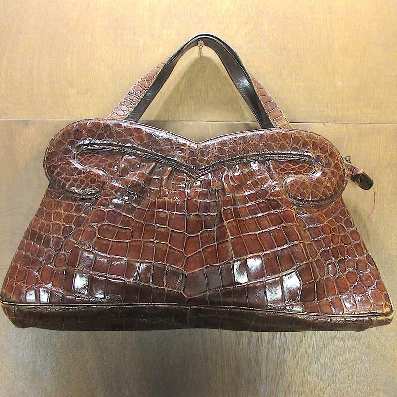 ビンテージ30's40's○クロコダイルレザーハンドバッグ○260307n6-bag