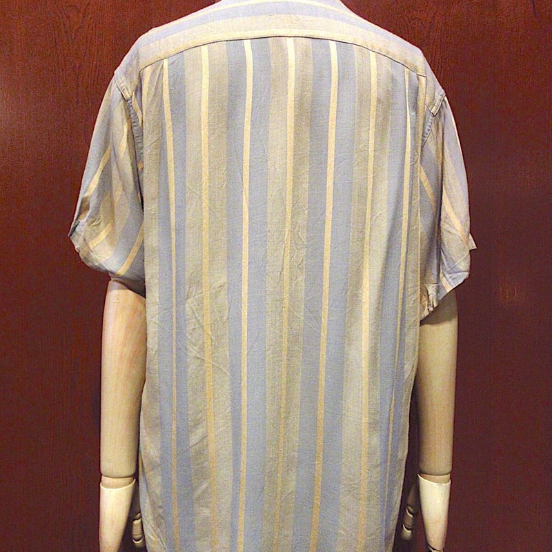 ビンテージ50's60's○Manhattanストライプ半袖ループカラーシャツsize