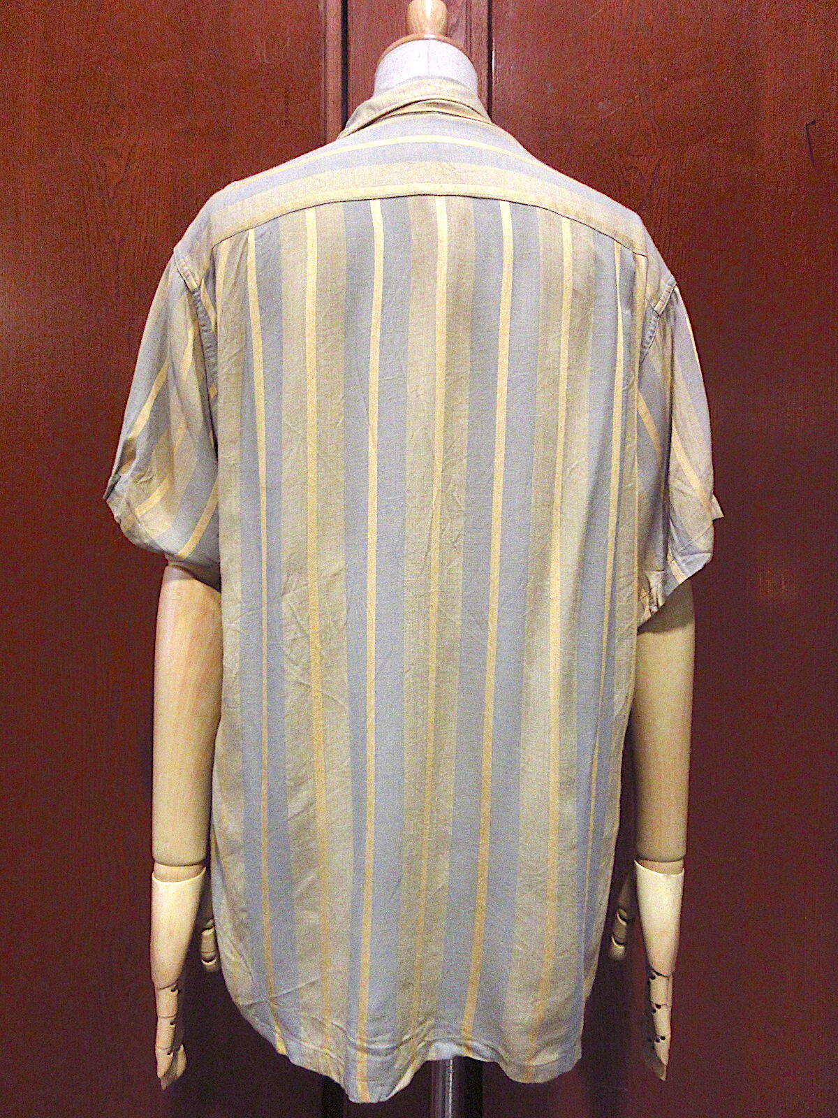 ビンテージ50's60's○Manhattanストライプ半袖ループカラーシャツsize