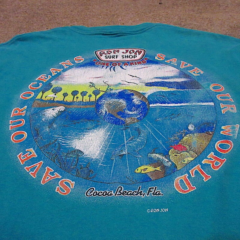 ビンテージ80's○RON JON SURF SHOP両面プリントポケットTシャツsize X