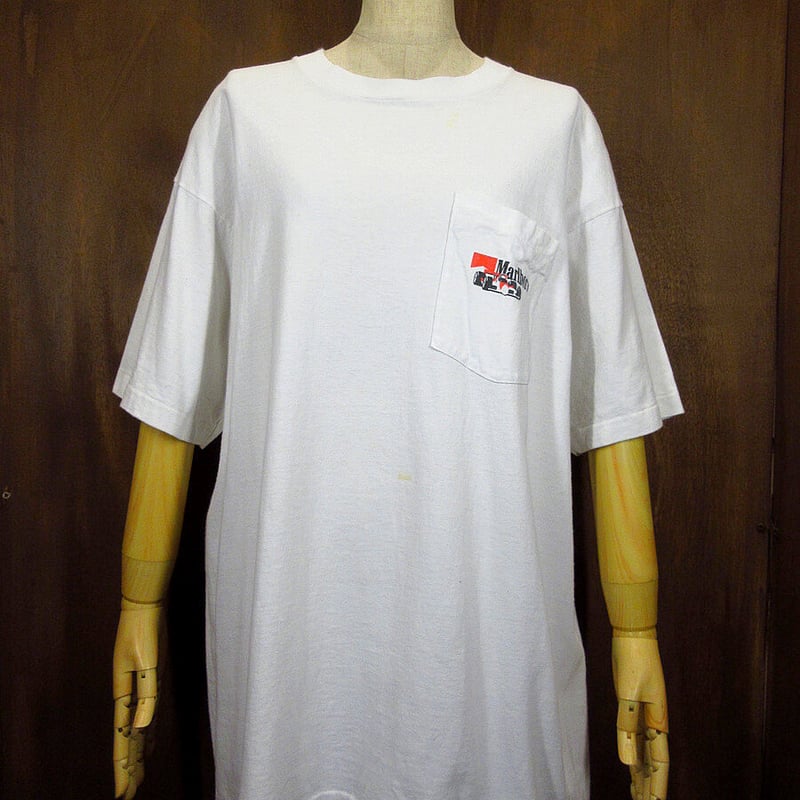 ビンテージ90's○Marlboro Racing '92 両面プリントポケットTシャツ白 X...