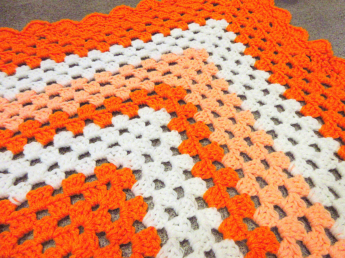 ビンテージ○かぎ針編みブランケットsize約95cm×約90cm○221123k1-blk