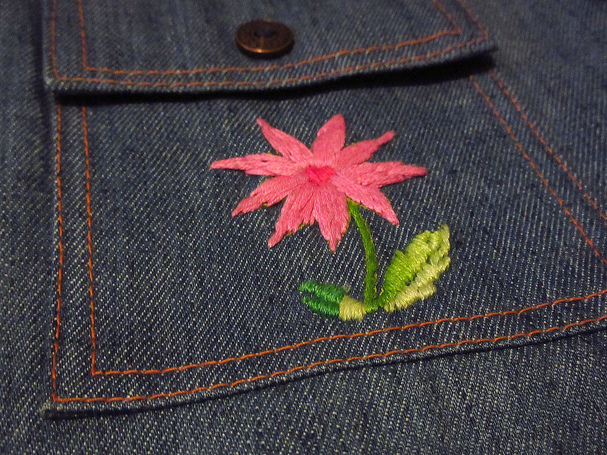 ビンテージフード付きコットンジャケットオレンジ刺繍ワッペン海賊ショート丈 ビンテージフード付きコットンジャケットオレンジ刺繍ワッペン