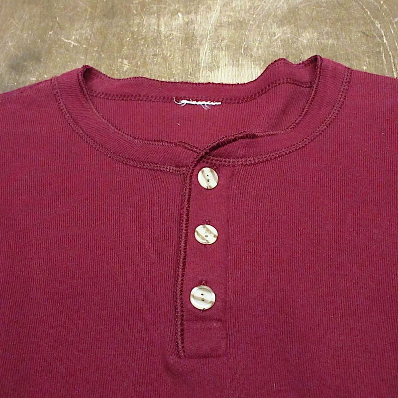 ビンテージ80's○ヘンリーネック長袖ロングスリーブTシャツ赤