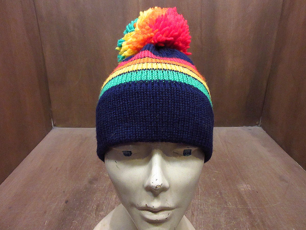 (新品) 手編み カラフル ボーダーニット キャップ アームウォーマー セット★ 新品) 手編み カラフル ボーダーニット キャップ アーム