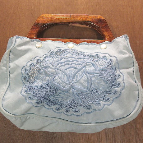 ビンテージ●ウッドハンドル花刺繍ハンドバッグ●230720j2-bag-hnd古着鞄レディース